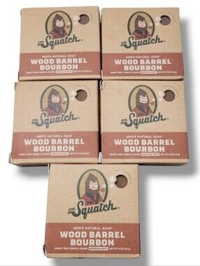 Lot Of 5 ​NEW Dr. Squatch Wood Barrel Bourbon Natural Soap Bar 5 oz Medium Grit
